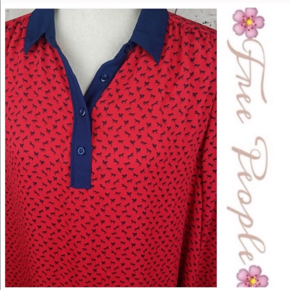 πSALEπ Free People Red Blue Horses Blouse - Picture 3 of 8